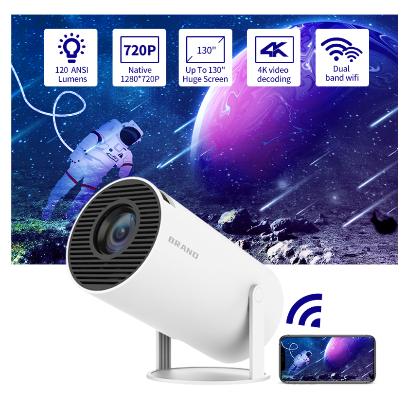 2023 Newest Android Portable Projector  360 degrees flip WIFI2G4G5G Bluetooth Hometheater projector
