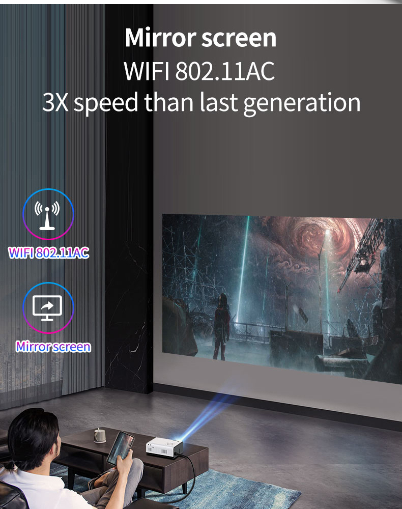 Portable Size Projector 8K 1080P WIFI And Bluetooth Android Support Mobile Phone USB Connecting Black and White Easy carrying projector