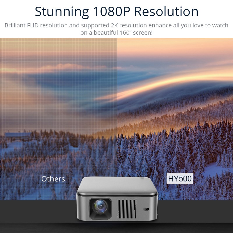 1080P Projector 8K Android10 HY500-ATV Version LED LCD Metallic Grey and White