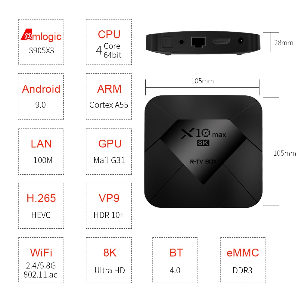 Amlogic s905x3 smart Android tv box 4gb 128gb rom R-TV BOX X10 MAX